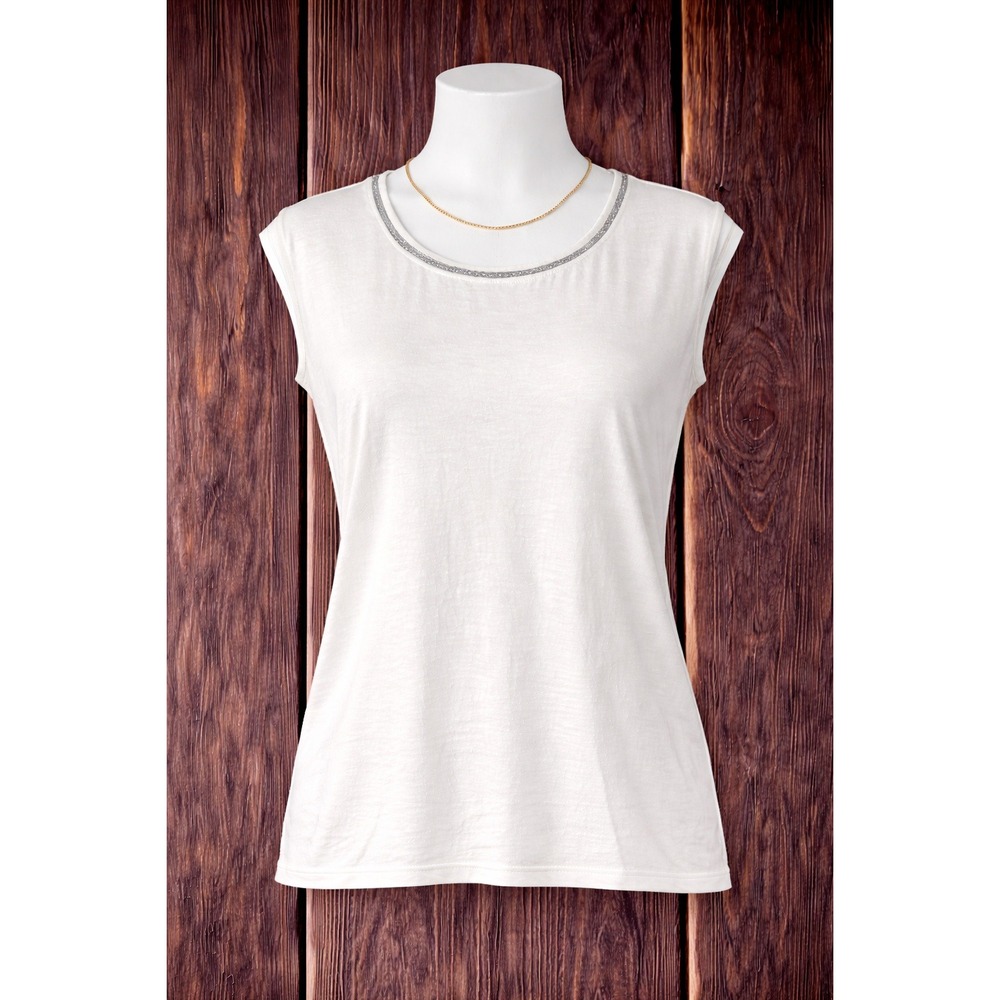 Tommy Bahama Sleeveless Top Womens S White Sparkle Trim Round Neck Lightweight